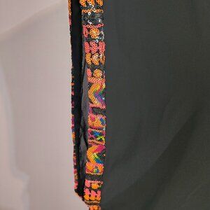 Black Sleeveless V-Neck Dress With Colorful Sequin Accent Trim